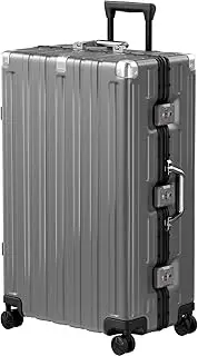 [Krute] Luggage 28 Inch Aluminum Frame No Zipper Large Hard Shell Lightweight Suitcase PC ABS Luggage with Spinner Wheels Gray