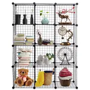 Costway 12 Cubes Grid Wire Storage Cabinet DIY Modular Shelf Organizer Rack Foldable Bookcase Home Black