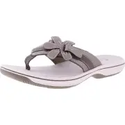 Clarks Sandals Womens Size 9 Brinkley Flora Taupe T-Strap Flip-Flop Pewter