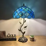 Tiffany Style Table Lamp Blue Green Stained Glass Crystal Beans LED Bulbs 24”H