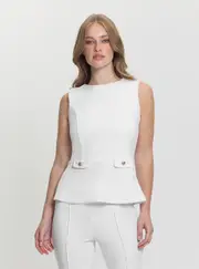 GUESS Women's White Sleeveless Ambre Peplum Top Size: XS, Elastane
