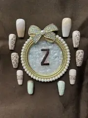 Z NAILZ! Handmade M Coffin Shiny Beige Animal Print Press On Nails