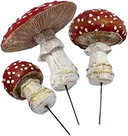 3pcs Resin Mushroom Ornament Flower Stick Art Glowing Mushrooms Garden Mushrooms Figurine Tiny Mushrooms Decor Glowing Mushroom Ornament Planter Decorations Mini Fairy Lights Iron