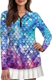 [Biyejit] Women Long Sleeve Golf Polo Shirts Sun Protection Summer Quick Dry Hiking Shirts Quarter Zip Pullover for Women