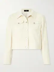 [Theory] Theory - Shrunken Trucker Cropped Crepe Jacket - Off-white - US10 US 10 Off-white