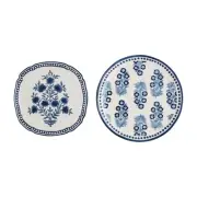 Mud Pie Small 10 3/4" x 11" | Large 12 3/4" Dia Block Print Nested Platter, Blue