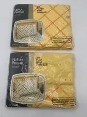Vintage 1970s JC PENNEY Percale Retro Twin Flat & Fitted Sheet Yellow Orange New