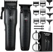 Oneyus 2-in-1 Professional Hair Trimmer Set, Clipper Hair Trimmer Men's Wireless, Beard Trimmer, Hair Trimmer, LED Display, Long Hair Trimmer with 9 Guide Combs, Precision Trimmer Set, Black
