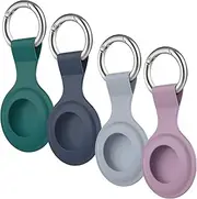 [4 Pack] Airtag Case for Apple AirTags Holder 2021, Keychain AirTags Case with Anti-Lost Key Ring, Soft Silicone Anti-Scratch Lightweight Protective Skin Cover for AirTags Finder Keychain Accessory (Navy Blue+Blue Grey+Purple+Dark Green)
