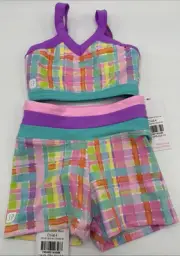 Sylvia P Child Size 4 Bardot Checkered Checker Shorts & Crop Top NWT Gymnastics
