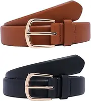 [STRSTAR] 3 Pack Womens Belt Leather Belts for for Jeans Pants Dresses, Black and Brown Belts with Gold Buckle Ladies Belt