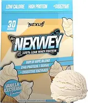 Nexus Whey Protein Powder, Vanilla Ice Cream Taste, Protein Concentrate and Isolate, 5000mg Glycine, IBCAA 2:1:1, 100mg DigeZyme®, 24g protein per serve, 896g (30 servings)