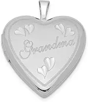 [JewelryWeb] 925 Sterling Silver Patterned Holds 2 photos Polished and satin 20mm Sparkle Cut Grandma Love Heart Locket