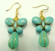 Turquoise Howlite Butterfly Earrings & Etched Turquoise Briolette Handmade
