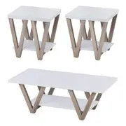 Familand 3 Piece Wooden 120cm Coffee Table Set with Small Side Table in White