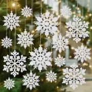36Pcs White Snowflake Ornaments for Christmas Tree, Plastic Glitter Snowflakes D