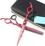 Hair Cutting Scissors, 7 Inch Professional Steel Red Cut Cutting Barber Haircut Thinning Shears Hairdressing Scissors Set