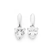 Silver Cubic Zirconia Heart On Bar Drop Earrings in Clear