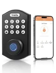 Black Keyless Fingerprint Entry Door Lock, Electronic Password Keypad Deadbol...