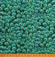 Cotton Peacocks Feathers Birds Teal Cotton Fabric Print by the Yard D777.30