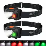 Super Bright Head Torch Headlight+ 2- LED Red/Green 4-Modes Flashlight