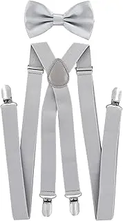 [axy] Men's Braces with Bow Tie - 4 Strong Clips X Shape