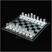 (White) - NUODWELL Glass Chess Game Set,Frosted/Polished Glass Chess Board Set Glass Chess Pieces with Padded Bottom, Crystal Chess Board Youth Adults Play Set (White)