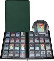 GrinOwl 16 Pocket Toploader Binder, Holds 640 Top Loaders, Large Toploader Card Binder with Sleeves for Cards in 3" x 4" Toploaders (Green)