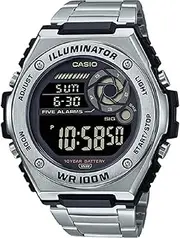 [Casio] Men's Youth Dual Time Digital Watch, Black Dial, Stainless Steel Band