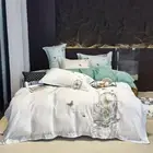 Bedding Set 4 Pcs Pure Cotton Embroidered Duvet Cover Flat Sheet 2 Pillowcases
