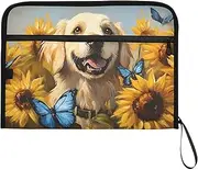 YMXFXP Expandable Filing Folder Golden Retriever Dog Sunflower, 13-Pocket Funny Cute Design with Sticky Labels, A4 Letter Size Document Organizer for Office, School, Boys, Girls