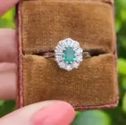 1.60 Ct Oval Natural Emerald Proposal Diamond Women s Ring 14K solid white gold
