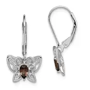 Sterling Silver Rhodium-plated Smoky Quartz Diamond Earrings