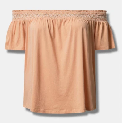 TORRID Cotton Modal Jersey Off Shoulder Smock Yoke Top Size 4X (26) Peach Bloom