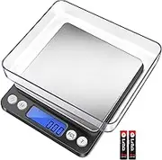 Fuzion Digital Gram Scale with 2 Trays, 500g/0.01g, Black, LCD Display, Stainless Steel Platform, Tare Function, Auto Shut Off, Food, Powder, Cooking, Baking, Preparing Coffee, Herbs, Jewelry