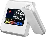 Projection Weather Station Clock, LCD Color Display, Temperature and Humidity, Snooze Alarm, LED Backlight(White-Without Cable)