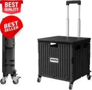 Foldable Shopping Trolley 65L Collapsible Utility Cart Omni-Directional Wheels
