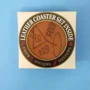 Vintage Set of 4 Canadian Mist Whiskey Brown Leather Coasters Unique Designs