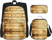 [NEZIH] Music Note Print Print Backpack Set School Bookbag With Lunch Bag Pencil Case Combination Schoolbags Set, Music Note Print, One Size