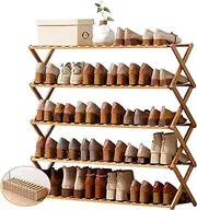 [Uandhome] Foldable Bamboo Shoe Rack, 5 Tier Free Standing Shoe Shelf Storage Organizer No Assembly for Entryway, Home,Door, Hallway,Balcony,Bedroom