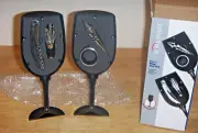 Yorkshire 4 in 1 Wine Tool Set in Wine Glass Shaped Holder NIB