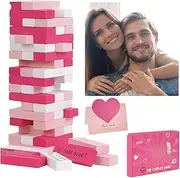 Pink Lust Tower Game-54pcs Super Naughty Block Tower for Couples Adults,Valentine Night Tumbling Tower Stacking Blocks Adult Couple Games,Wooden Naughty Game for Date Night Ideas, Gift Box Packaging