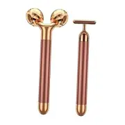 2-IN-1 Beauty Bar 24k Golden Pulse Facial Face Massager, Electric 3D Roller