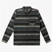 Quicksilver Men's Lyne Flannel Striped Button-Up Shirt M Black Long Sleeve Top