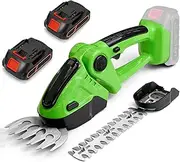 Cordless Hedge Trimmer & Grass Shears, 2-in-1 Electric Hedge Trimmer Garden Shears,Handheld Grass Cutter with 2 PCS Batteries and Charger, for Shrub, Garden, Grass, Lawn and Pruning