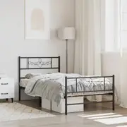 vidaXL Metal Bed Frame without Mattress with Footboard Black 107x203 cm King Single
