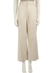 Beige Linen Wide Leg Trousers