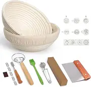 [LIWEGHT] Banneton Bread Proofing Basket, Sourdough Bread Baking Supplies with Scoring Tool, Metal Scraper, Silicone Scraper, Premium Baking Tools (Round 9 inch set of 2)