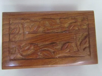 Floral Carved Sheesham Wood Cremation Dog Cat Urn Ashes Paw Prints IU274B