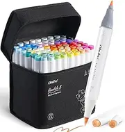 Ohuhu Alcohol Markers Brush Tip - Double Tipped Art Marker Set for Kids Artist Adults Coloring Sketching Illustration - 72 Colors w/ 1 Colorless Alcohol-based Blender - Fine & Brush Tips - Honolulu B